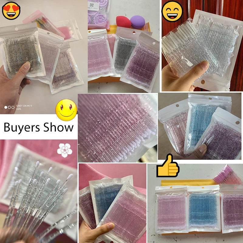 200Pcs Crystal Disposable Micro Brush Individual Lash Removing Swab Mascara Wands Applicator Makeup Tools For Eyelash Extension