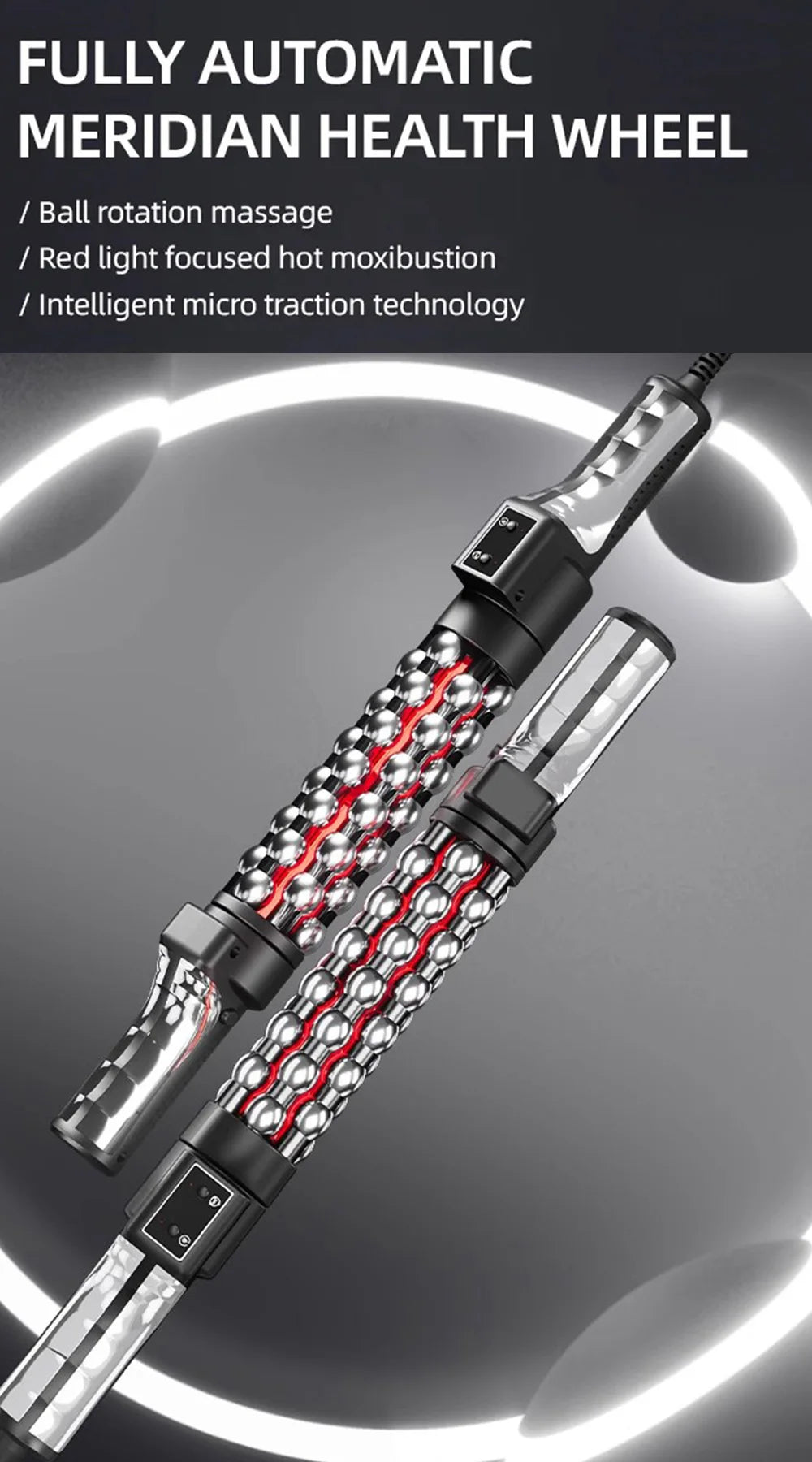 Relaxed Red Light Heated Massage Device 360 Rotating Inner Ball Muscle Relaxation Massage Roller For Whole Body Anti Cellulite
