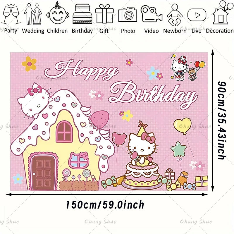 Hello Kitty Theme Birthday Party Decorations Balloon Set Cartoon Cat Aluminum Foil Balloons Girls Favors Baby Shower Supplies