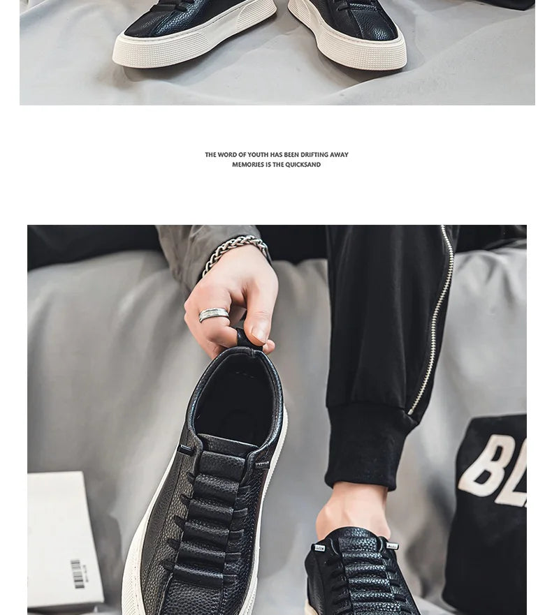 2025 New Mens Casual Shoes Quality PU Leather Shoes For Men Lace-up Breathable Fashion Lofer Autumn Flats Male White Shoes