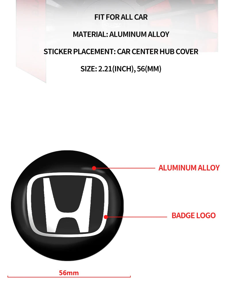 4pcs 56mm Car Wheel Center Hub Cap Stickers Styling For Honda Civic Fit Jazz Accord CRV HRV City Odyssey Passport Pilot Vezel