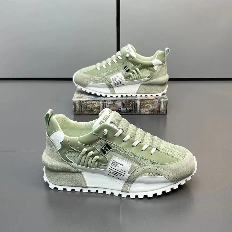 Color Block Chunky Sneakers Men Running Shoes Fashion Casual Breathable Leather Mesh Increased Thick Platform Designer Shoes