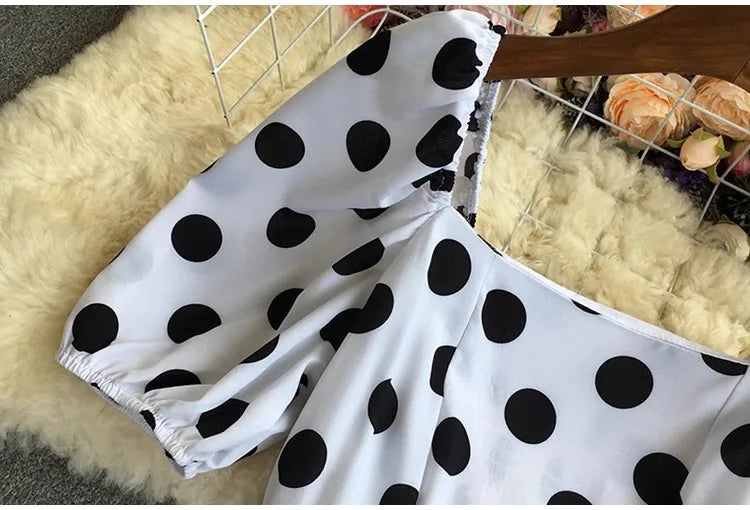 YuooMuoo Korean Fashion Polka Dot Print Women Dress Summer Elegant Puff Sleeve Vacation Long Dress