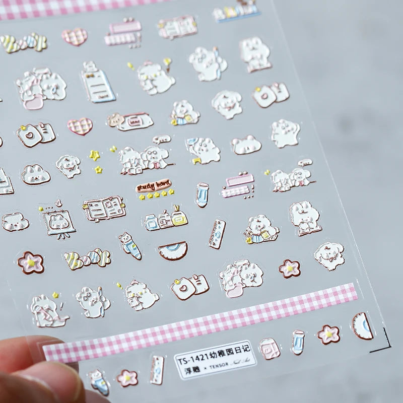 Colored Doodle Violin Music Note Design 5D Embossed Reliefs Nail Art Stickers Cute 3D Self Adhesive Manicure Decals Wholesale
