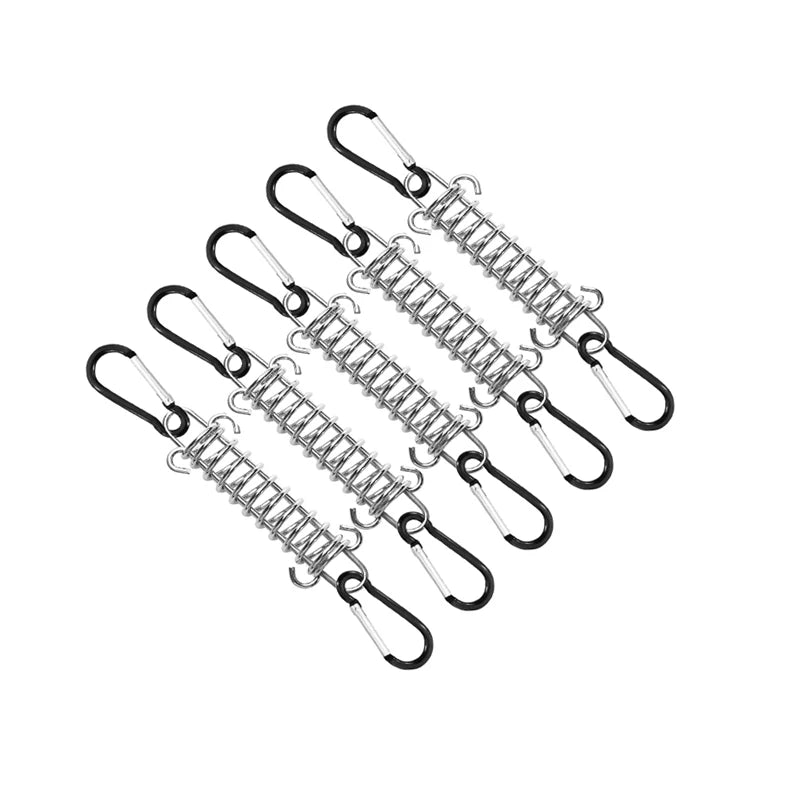 5/10Pcs/set Steel Tent Wind Rope Spring Buckle Tent Tensioner Camping Deck Pegs with Carabiner Clips Awning Tightener Fixed Hook