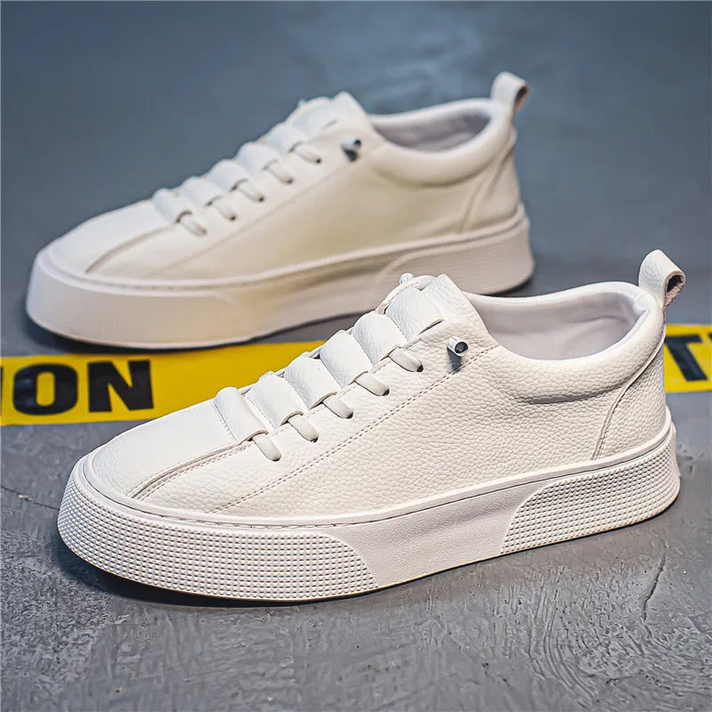 2025 New Mens Casual Shoes Quality PU Leather Shoes For Men Lace-up Breathable Fashion Lofer Autumn Flats Male White Shoes