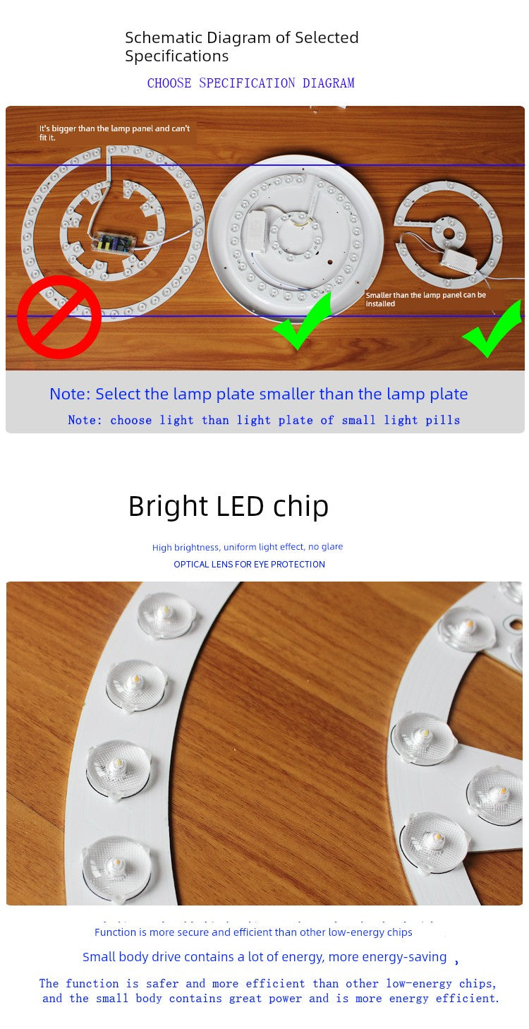 Ceiling Lamp LED Light Wick Replacement Refill Lamp Beads the Lamp Disc Lens Living Room Variable Light with Three Colors Light Bar Ceiling Fan Lights Light Source