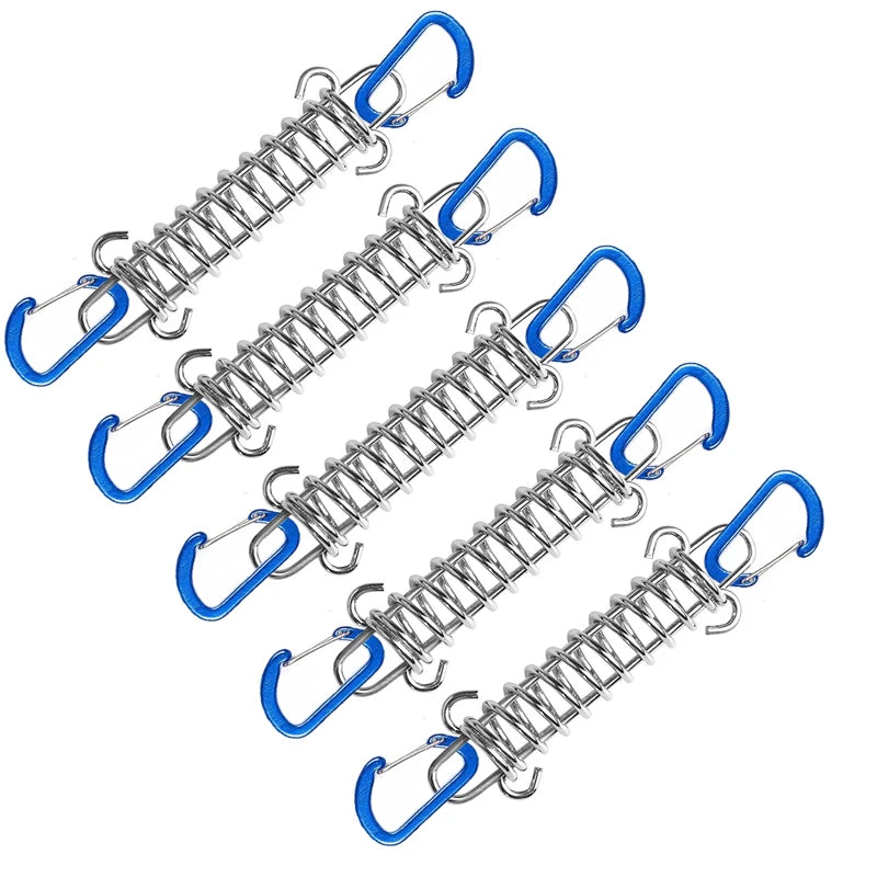 5/10Pcs/set Steel Tent Wind Rope Spring Buckle Tent Tensioner Camping Deck Pegs with Carabiner Clips Awning Tightener Fixed Hook
