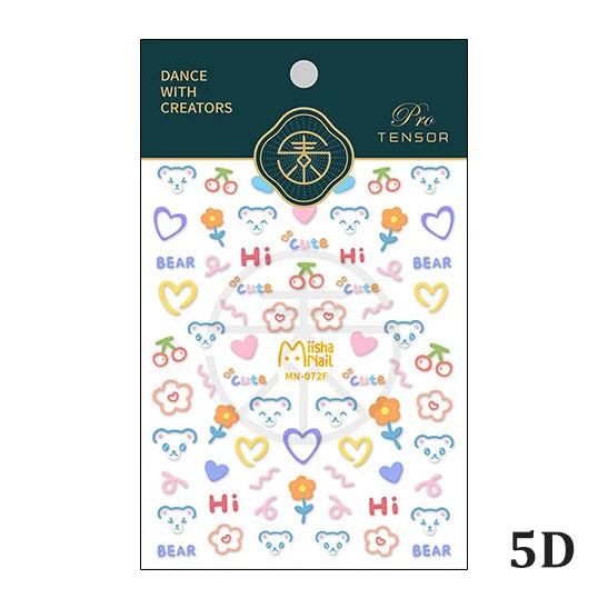 Colored Doodle Violin Music Note Design 5D Embossed Reliefs Nail Art Stickers Cute 3D Self Adhesive Manicure Decals Wholesale