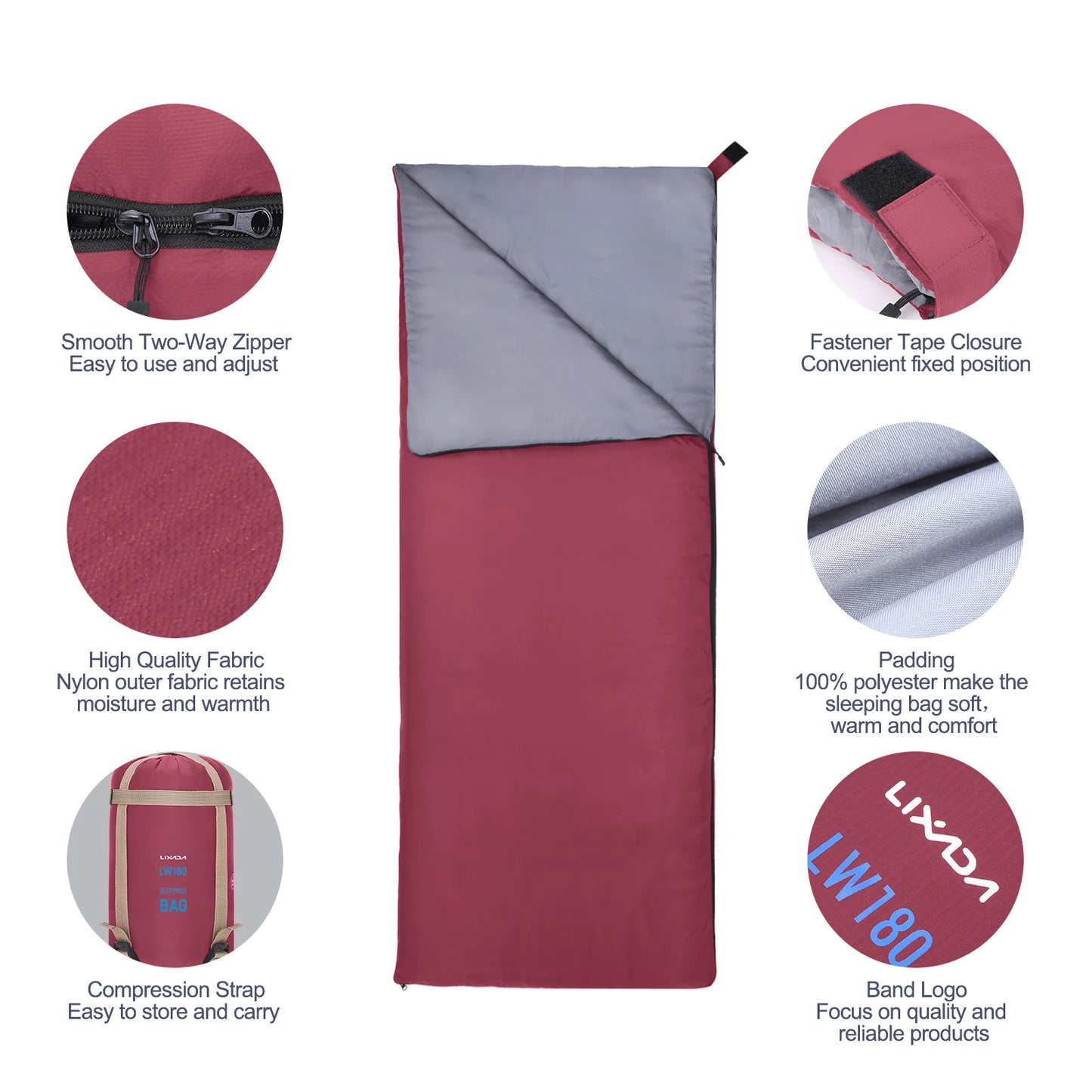 Lixada Camping Sleeping Bag 190*75cm Type Polyester Sleeping Bags Camping With Compression Bag Camping Equipment 680g