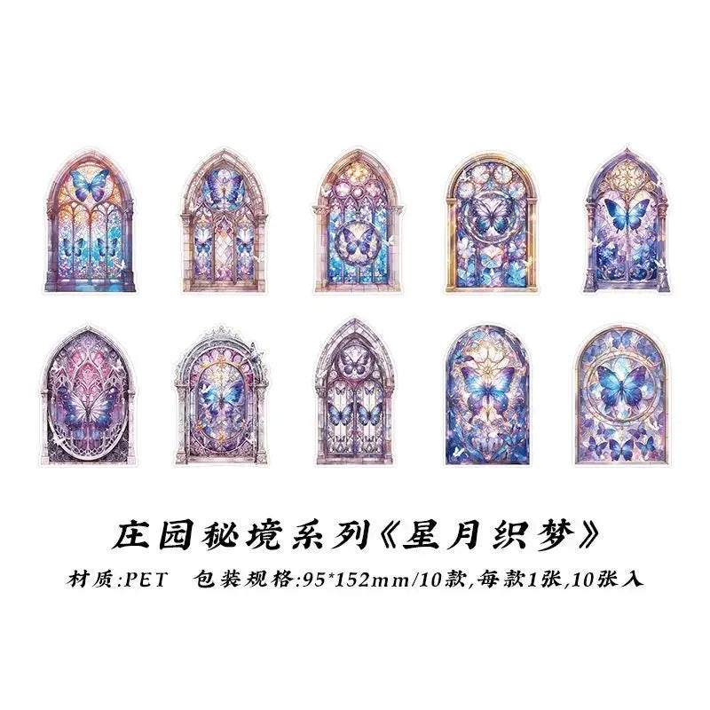 10 Pcs/pack Manor Mystery Series Decorative Sticker Retro Flowery Window Collage Scrapbooking Label Diy Diary Journal Planner