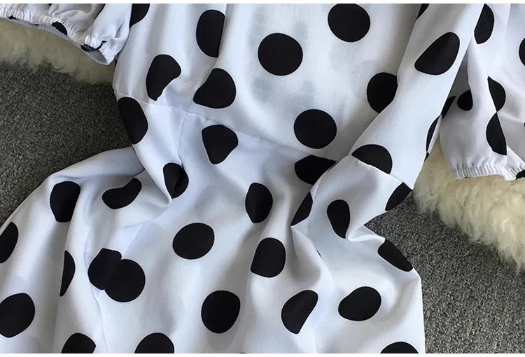 YuooMuoo Korean Fashion Polka Dot Print Women Dress Summer Elegant Puff Sleeve Vacation Long Dress