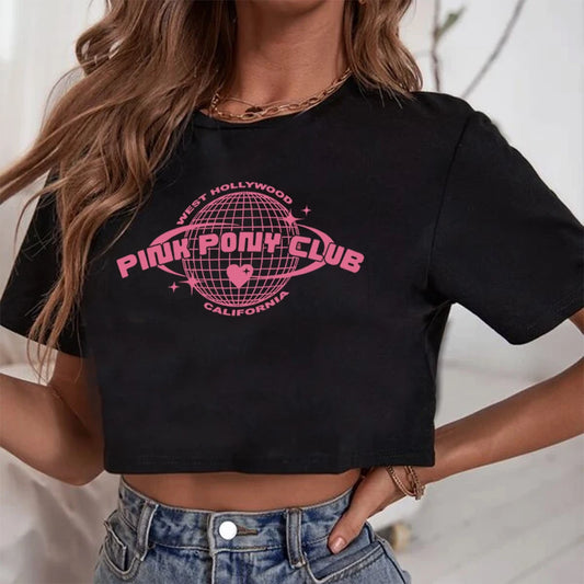 Chappell Roan Pink Pony Club Crop Tops Gift for Fan Chappell Roan Merch Harajuku O-Neck Short Sleeves Crop Tops