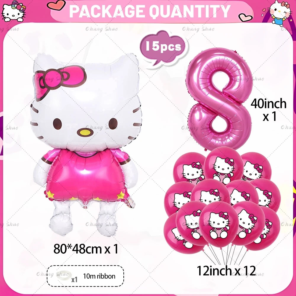Hello Kitty Theme Birthday Party Decorations Balloon Set Cartoon Cat Aluminum Foil Balloons Girls Favors Baby Shower Supplies