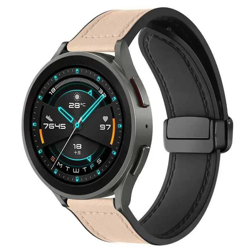 Magnetic leather watch strap, compatible with Huawei/Xiaomi/Samsung, Galaxy Watch 3 45/46mm, women's and men's 22mm watch straps