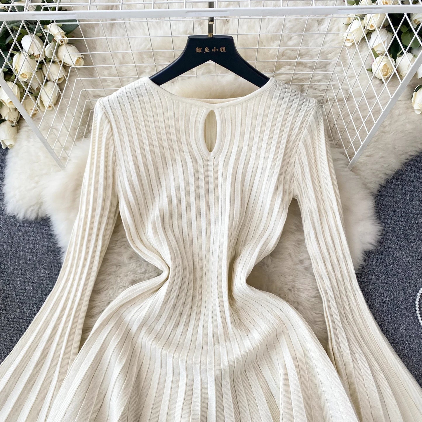 SINGREINY Elegant Knit Pleated Mini Dress Women Soft Ribbed Solid Flare Sleeve Fashion Lady Casual Sweater Slim Dresses