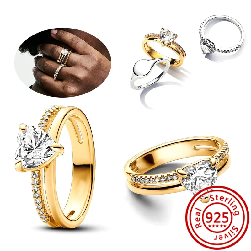New 925 Sterling Silver Organically Shaped Stacking Pearls Hearts Stars Moon Sun Day Night Sparkling Pantaro Rings Women Jewelry