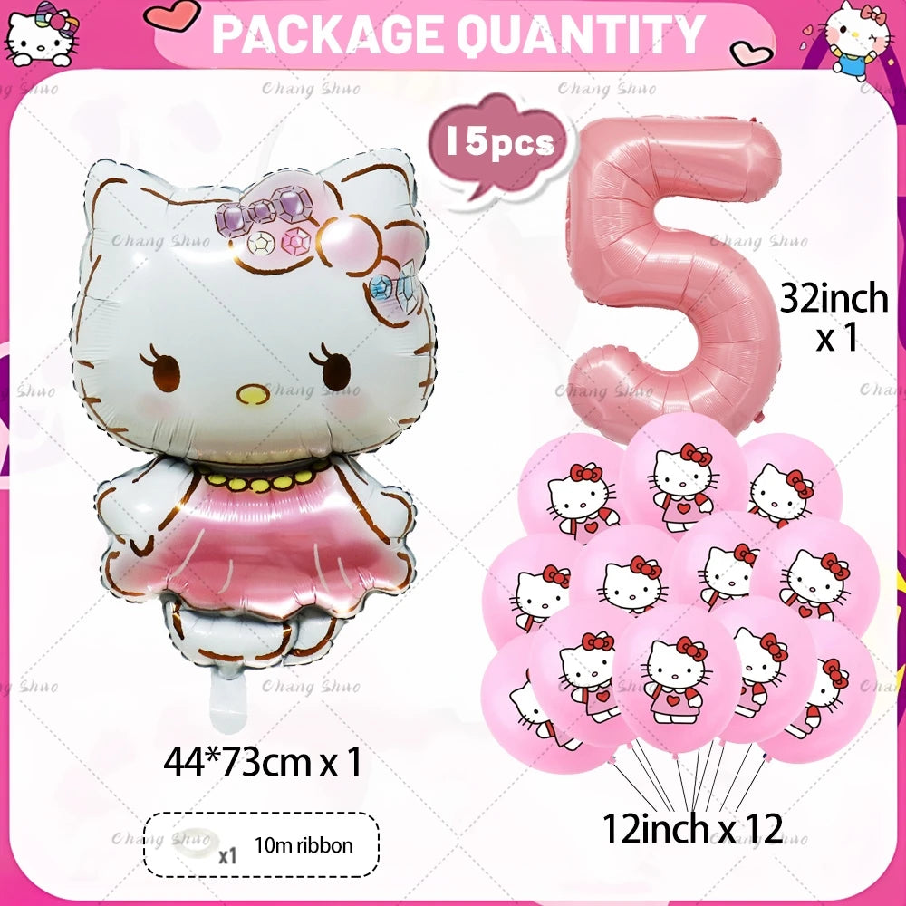 Hello Kitty Theme Birthday Party Decorations Balloon Set Cartoon Cat Aluminum Foil Balloons Girls Favors Baby Shower Supplies