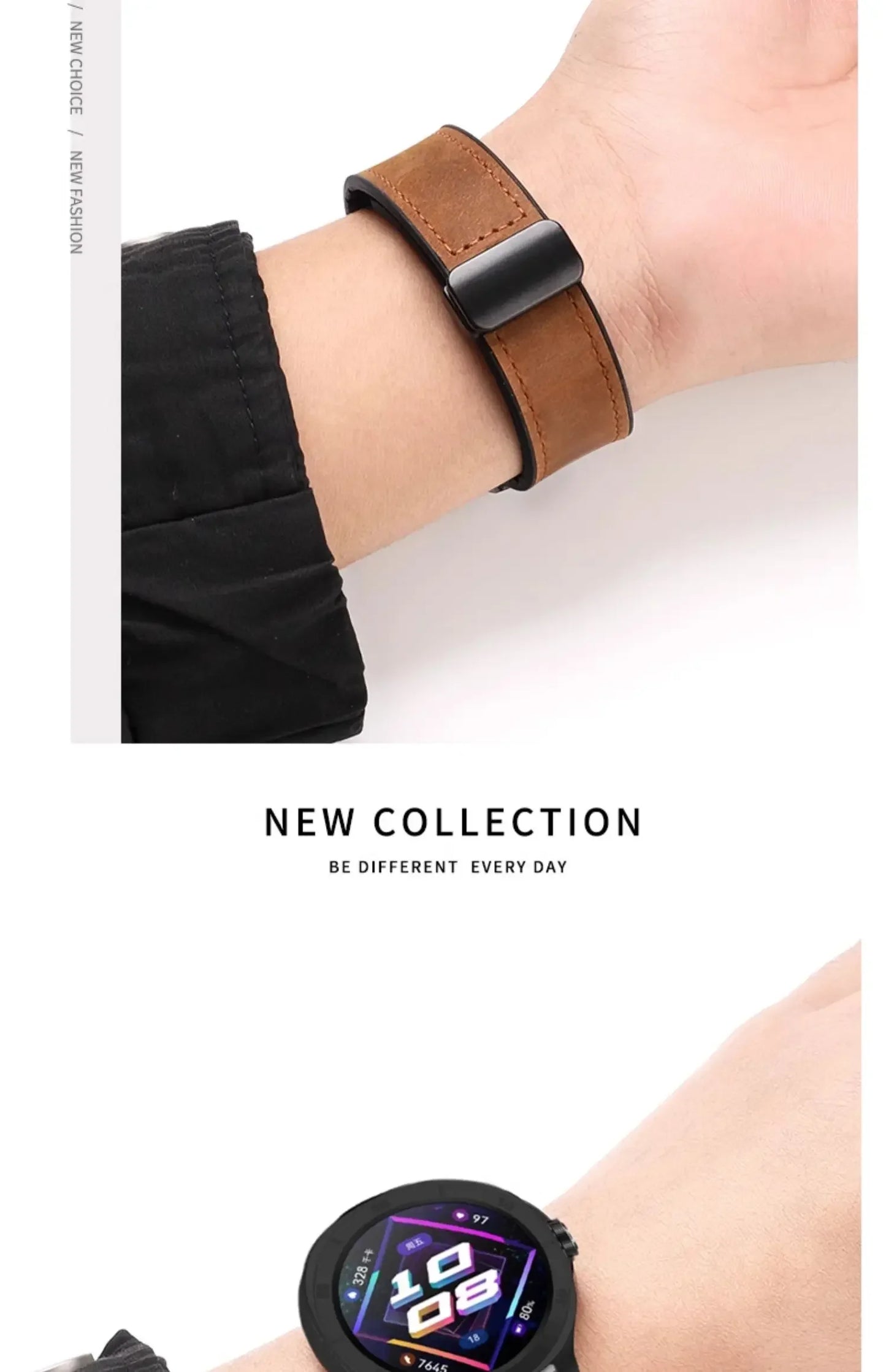 Magnetic leather watch strap, compatible with Huawei/Xiaomi/Samsung, Galaxy Watch 3 45/46mm, women's and men's 22mm watch straps