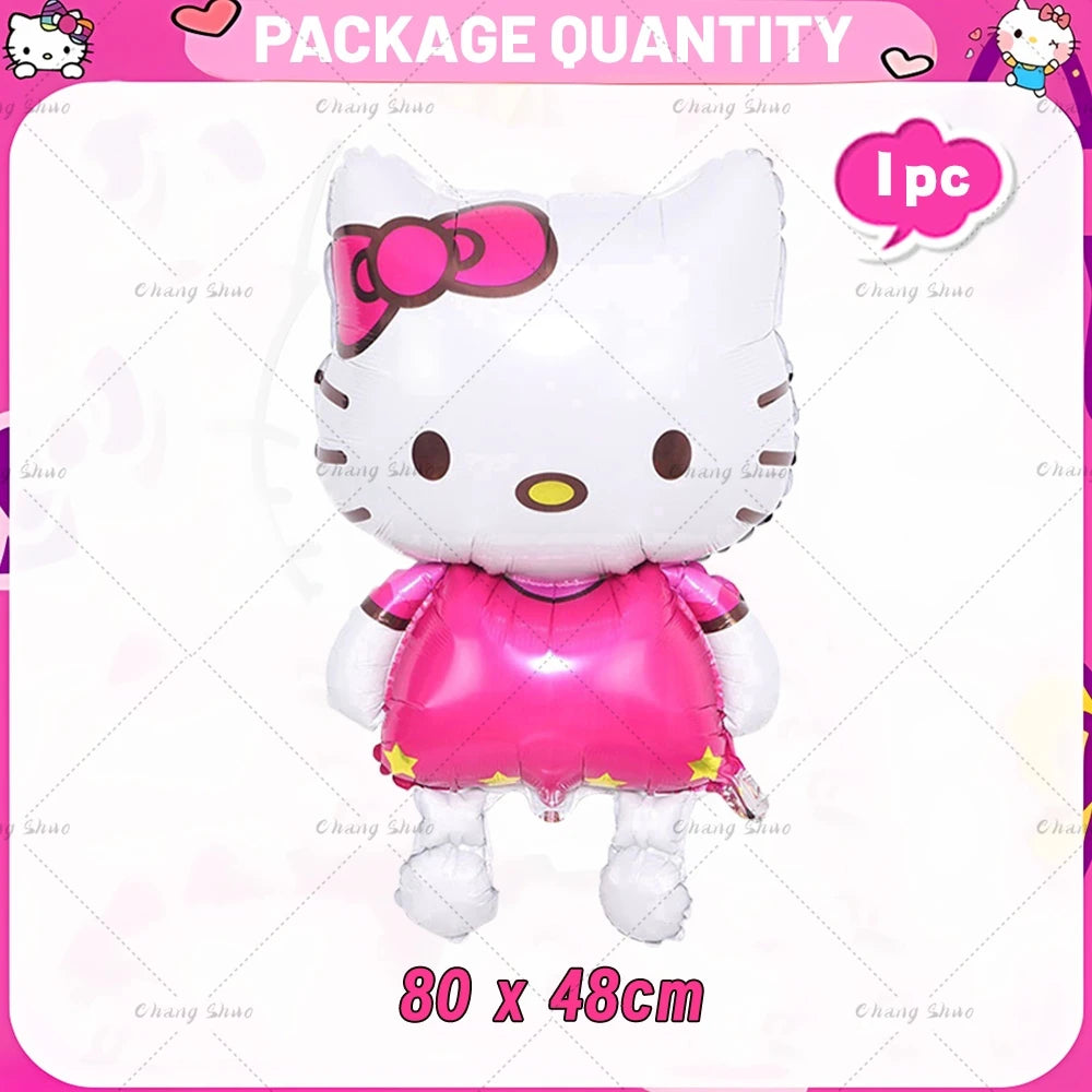 Hello Kitty Theme Birthday Party Decorations Balloon Set Cartoon Cat Aluminum Foil Balloons Girls Favors Baby Shower Supplies