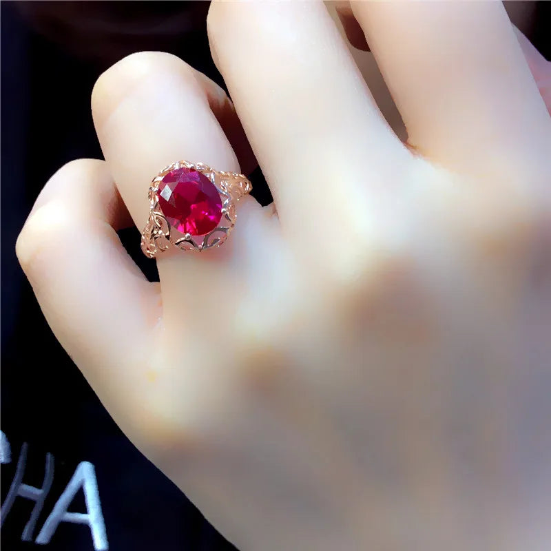 Luxury 585 purple gold inlaid ruby jewelry set hollow design 14K rose gold wedding necklaces rings earrings for girlfriend