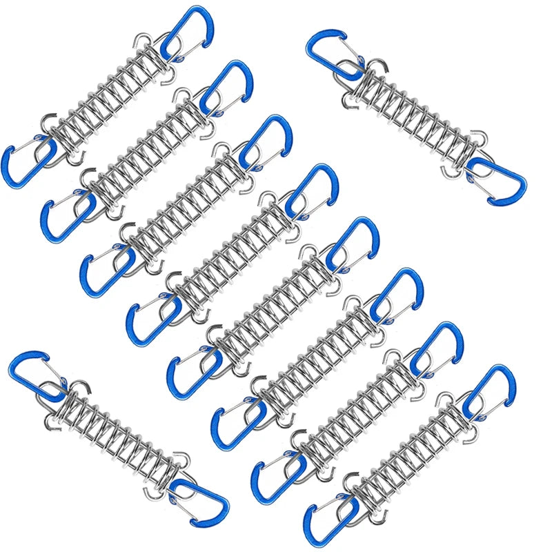 5/10Pcs/set Steel Tent Wind Rope Spring Buckle Tent Tensioner Camping Deck Pegs with Carabiner Clips Awning Tightener Fixed Hook