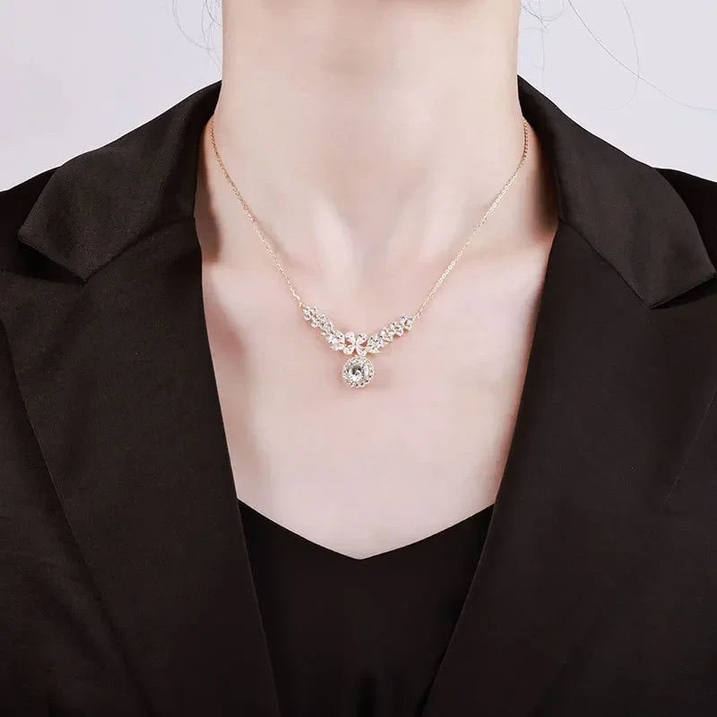 14K Gold Plated 2CT Moissanite Pendant Necklace D Color Sparkling Round Cut Diamond 925 Sterling Silver Wedding Jewely for Women