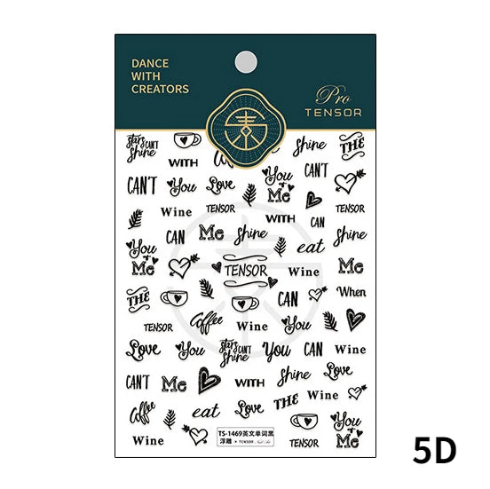 Colored Doodle Violin Music Note Design 5D Embossed Reliefs Nail Art Stickers Cute 3D Self Adhesive Manicure Decals Wholesale