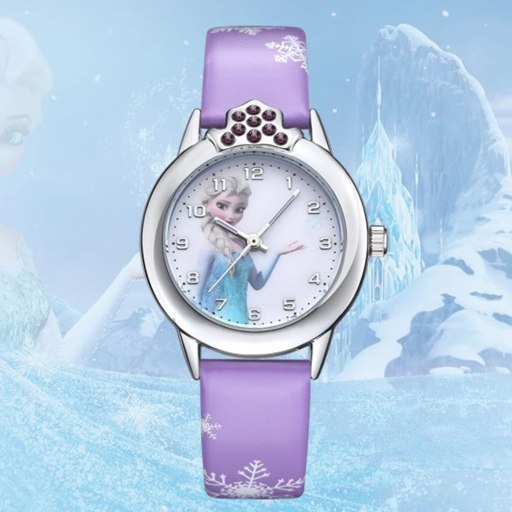 Elsa Girls Kids Watch Leather Strap Cute Children's Cartoon  Anime Princess Crown Table Gifts