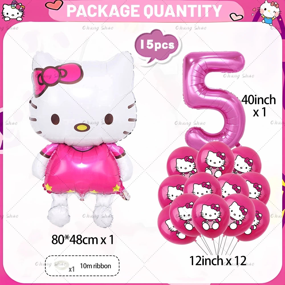 Hello Kitty Theme Birthday Party Decorations Balloon Set Cartoon Cat Aluminum Foil Balloons Girls Favors Baby Shower Supplies