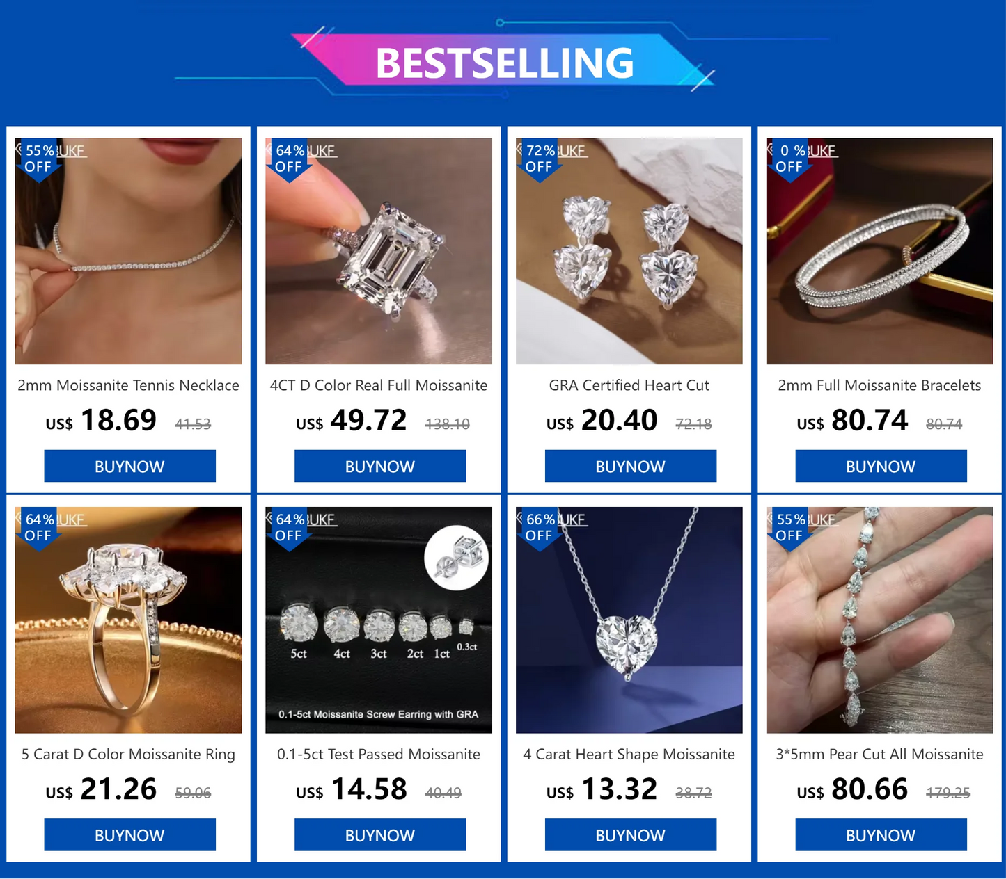 14K Gold Plated 2CT Moissanite Pendant Necklace D Color Sparkling Round Cut Diamond 925 Sterling Silver Wedding Jewely for Women