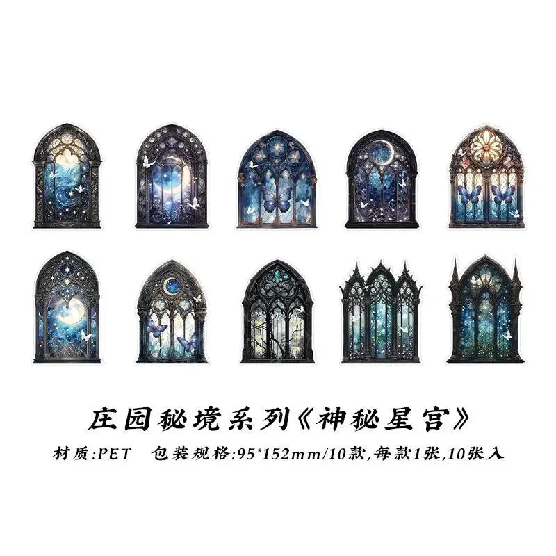 10 Pcs/pack Manor Mystery Series Decorative Sticker Retro Flowery Window Collage Scrapbooking Label Diy Diary Journal Planner