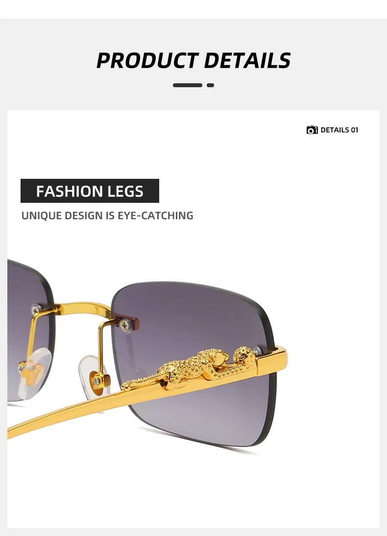 Vintage Sunglasses Rimless Cut Edge Sunglasses Fashion Designer Shades Luxury Golden Leopard Frame Sunglasses UV400