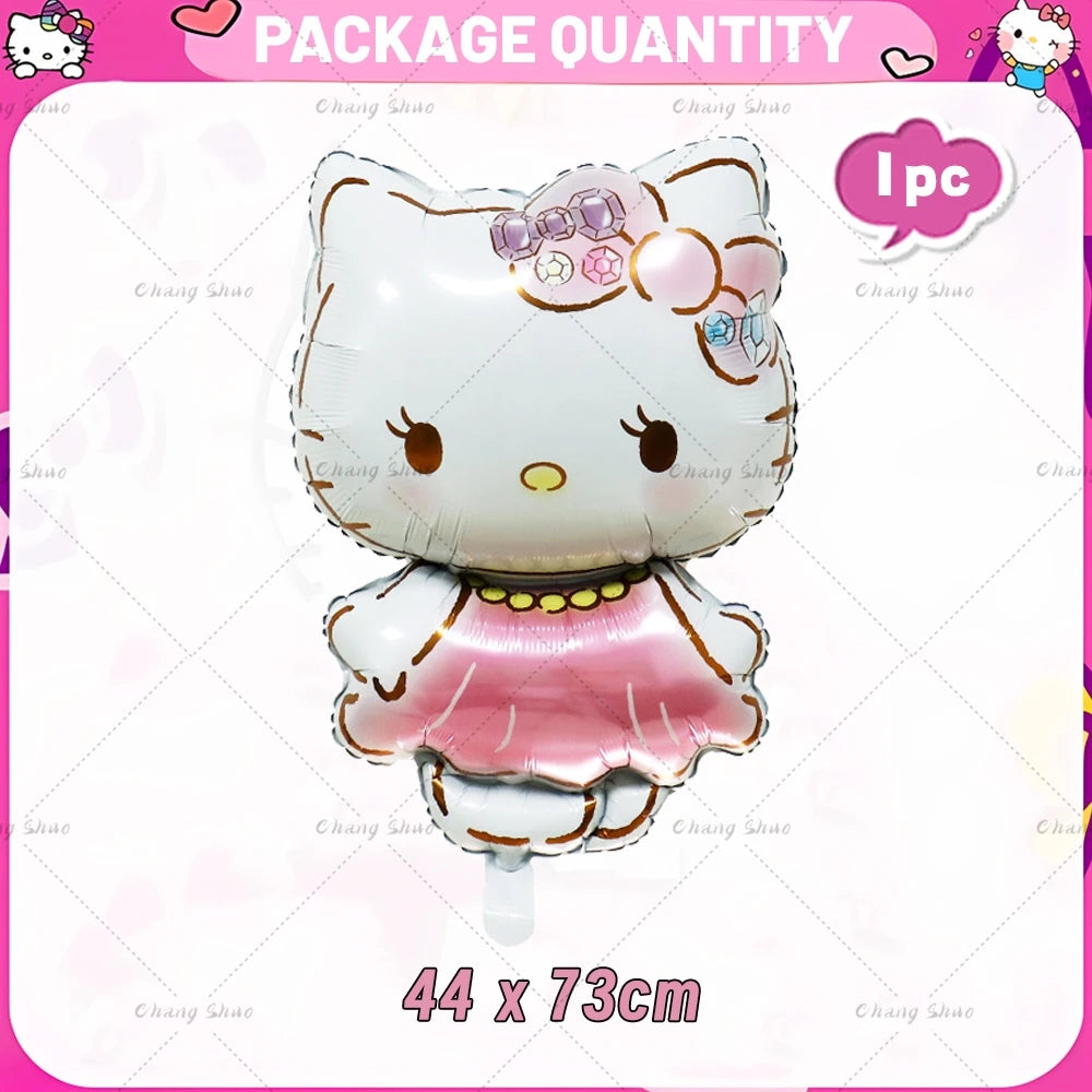 Hello Kitty Theme Birthday Party Decorations Balloon Set Cartoon Cat Aluminum Foil Balloons Girls Favors Baby Shower Supplies