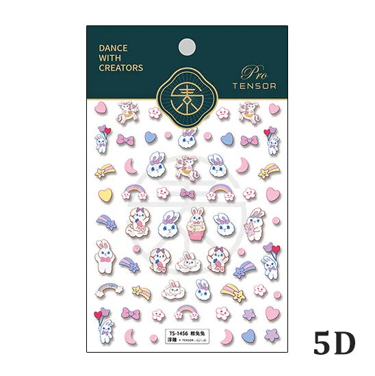 Colored Doodle Violin Music Note Design 5D Embossed Reliefs Nail Art Stickers Cute 3D Self Adhesive Manicure Decals Wholesale