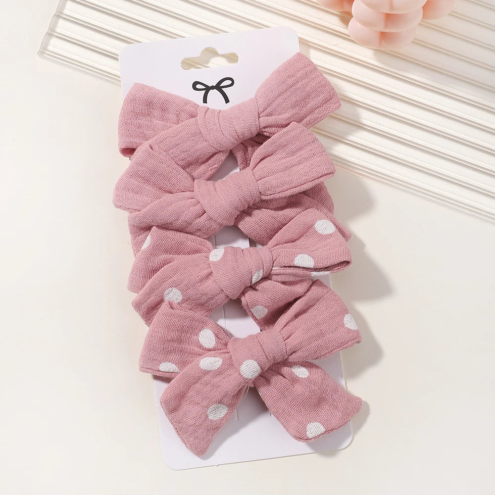 4PCS/Set Muslin Baby Girls Bows Hair Clips Hairpins Hairclip For Kids Cotton Linen Barrette Flower Print Side Pin Accessories