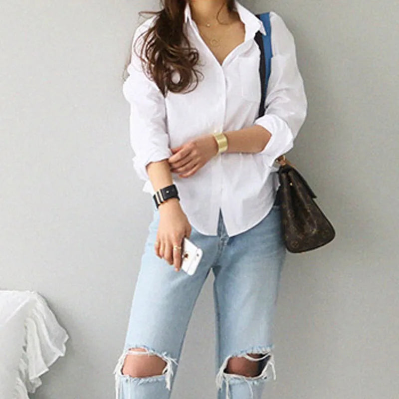 Women Shirts and Blouses 2025 Feminine Tops Long Sleeve Casual White Turn-down Collar OL Style Elegant Loose Clothes 3496 50