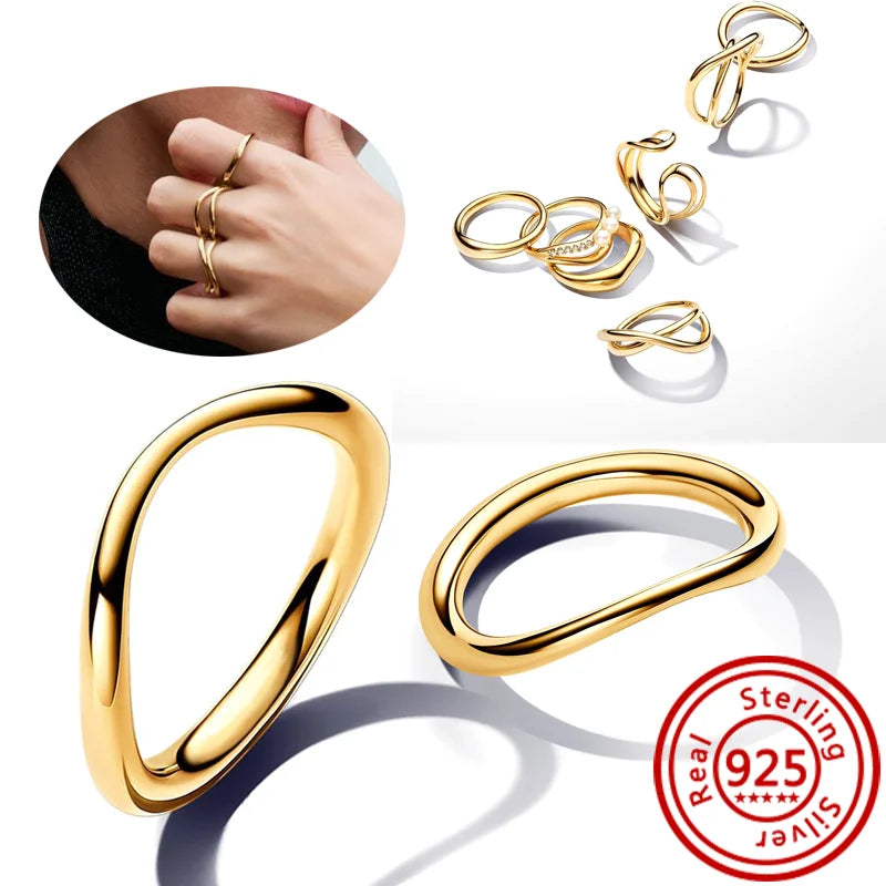 New 925 Sterling Silver Organically Shaped Stacking Pearls Hearts Stars Moon Sun Day Night Sparkling Pantaro Rings Women Jewelry