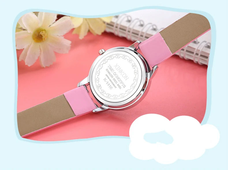 Elsa Girls Kids Watch Leather Strap Cute Children's Cartoon  Anime Princess Crown Table Gifts