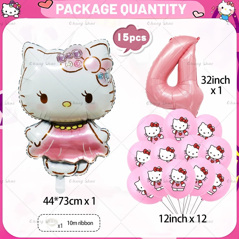 Hello Kitty Theme Birthday Party Decorations Balloon Set Cartoon Cat Aluminum Foil Balloons Girls Favors Baby Shower Supplies