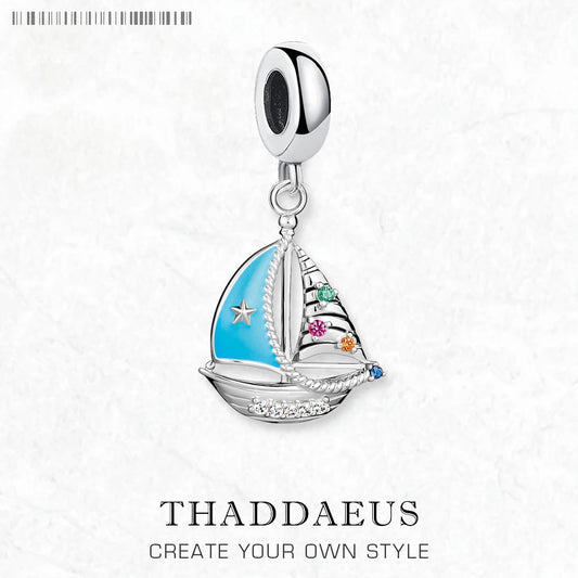 Hot 925 Sterling Silver Blue Sailing Boat Charm Pendants Brand New Trendy Holiday Gift for Women Men Jewelry