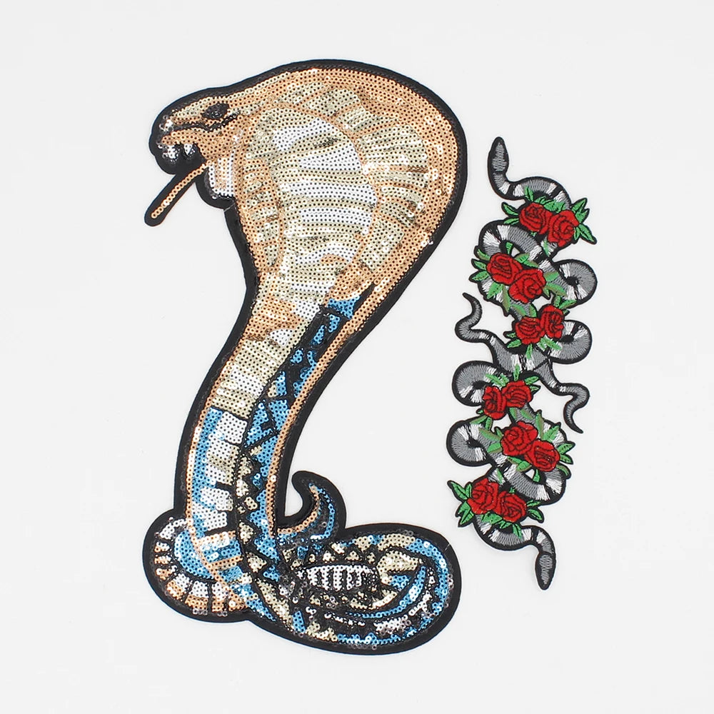2pieces  Snake Patches for Clothing Sew on Jacket Embroidery Applique