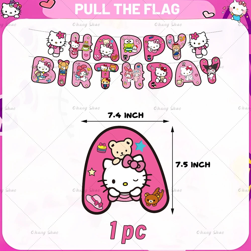 Hello Kitty Theme Birthday Party Decorations Balloon Set Cartoon Cat Aluminum Foil Balloons Girls Favors Baby Shower Supplies