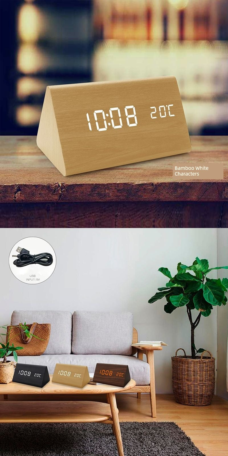 Automatic Timing Wooden Bedside Electronic Clock Led Alarm Clock Desktop L Electronic Student Dormitory Fashion Clock Bedroom Decoration