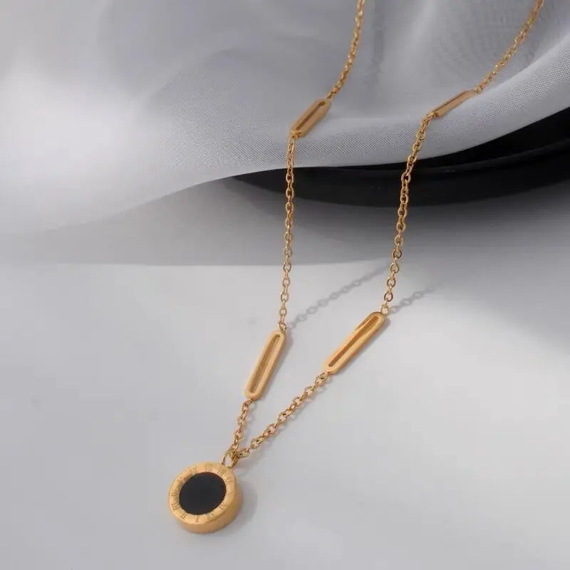 Fashion Roman Digital Wafer Pendant Necklace Stainless Steel Party Jewelry for Women Sexy Choker