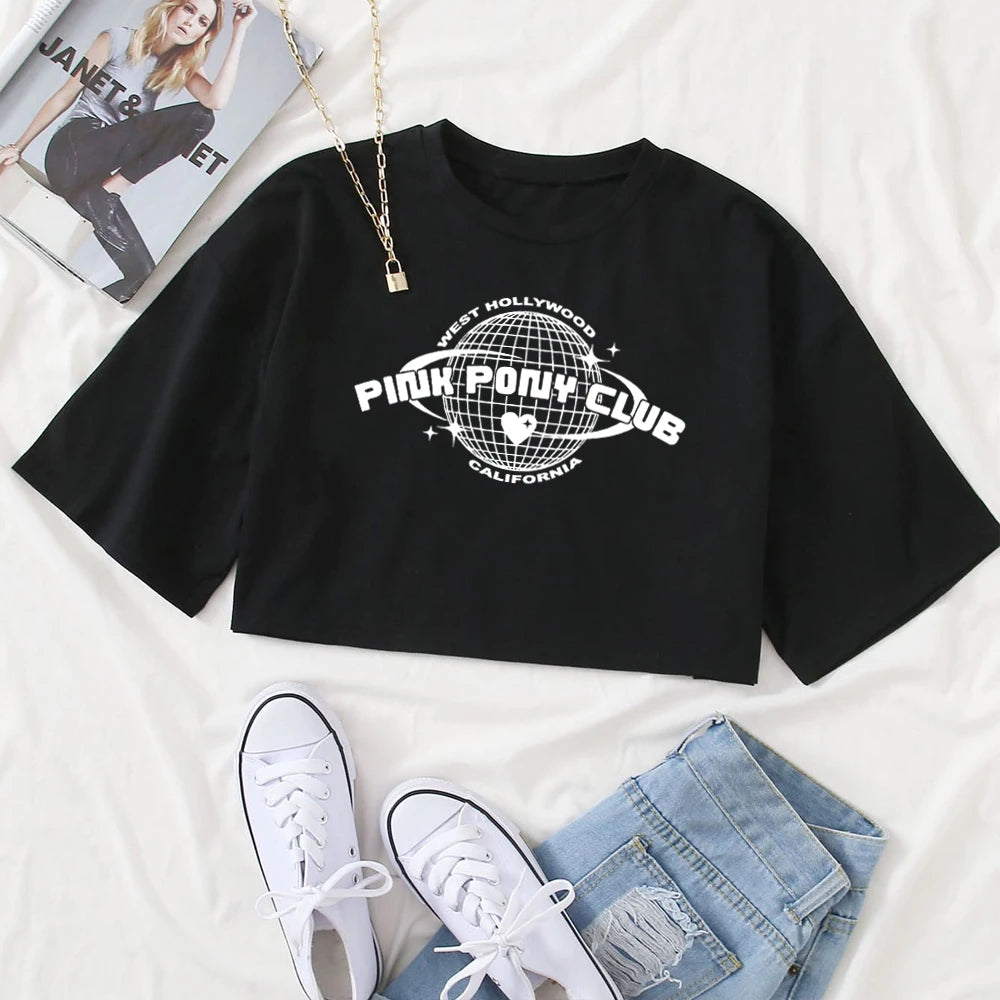 Chappell Roan Pink Pony Club Crop Tops Gift for Fan Chappell Roan Merch Harajuku O-Neck Short Sleeves Crop Tops