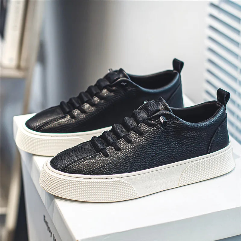 2025 New Mens Casual Shoes Quality PU Leather Shoes For Men Lace-up Breathable Fashion Lofer Autumn Flats Male White Shoes