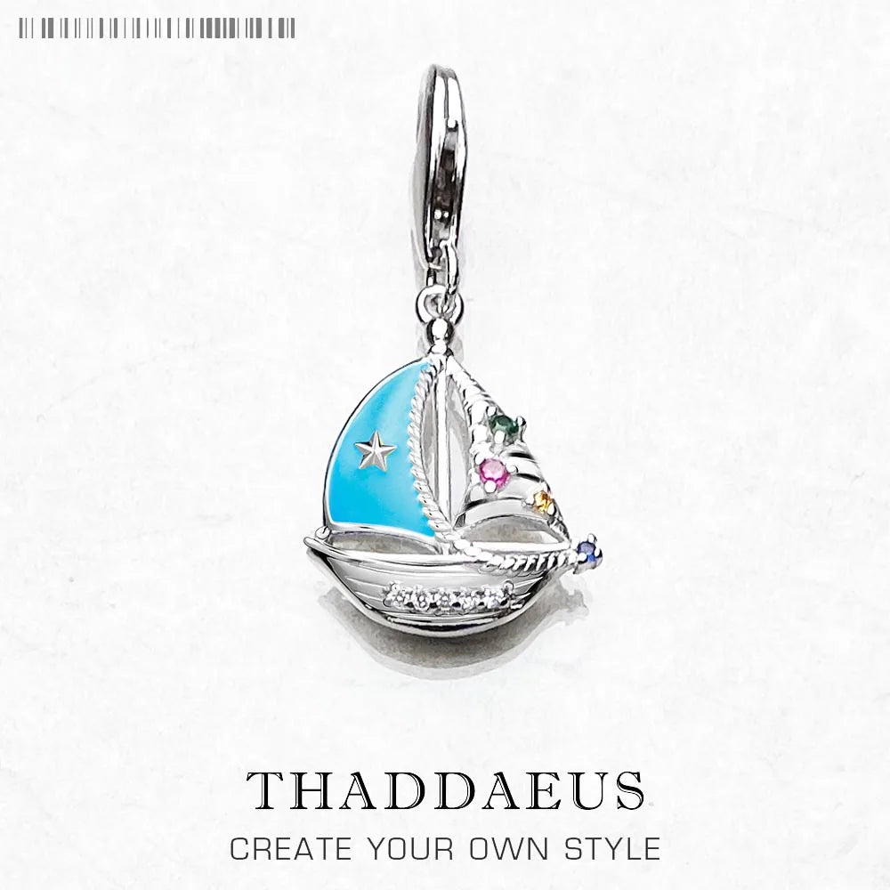 Hot 925 Sterling Silver Blue Sailing Boat Charm Pendants Brand New Trendy Holiday Gift for Women Men Jewelry