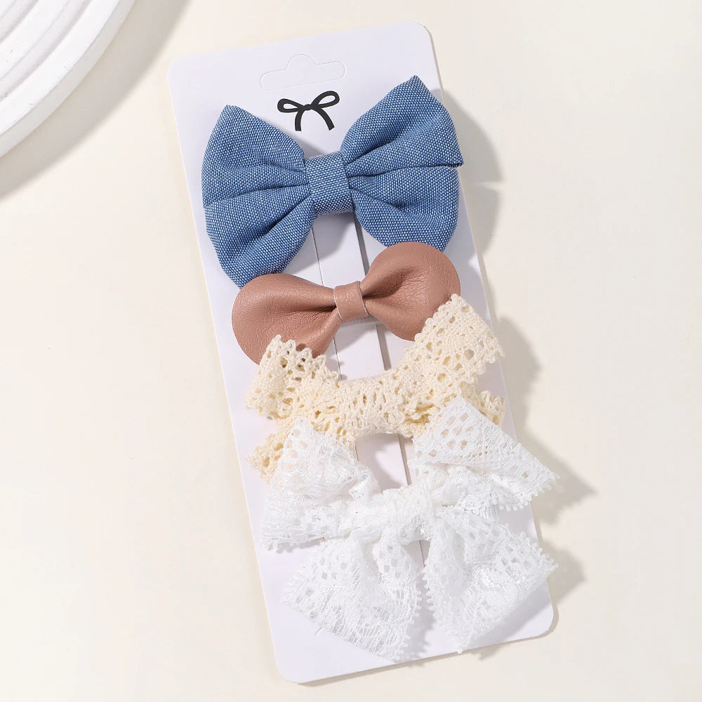 4PCS/Set Muslin Baby Girls Bows Hair Clips Hairpins Hairclip For Kids Cotton Linen Barrette Flower Print Side Pin Accessories