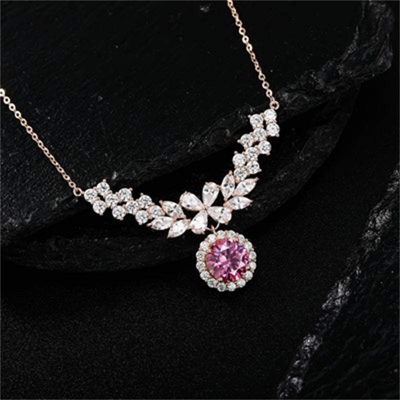14K Gold Plated 2CT Moissanite Pendant Necklace D Color Sparkling Round Cut Diamond 925 Sterling Silver Wedding Jewely for Women